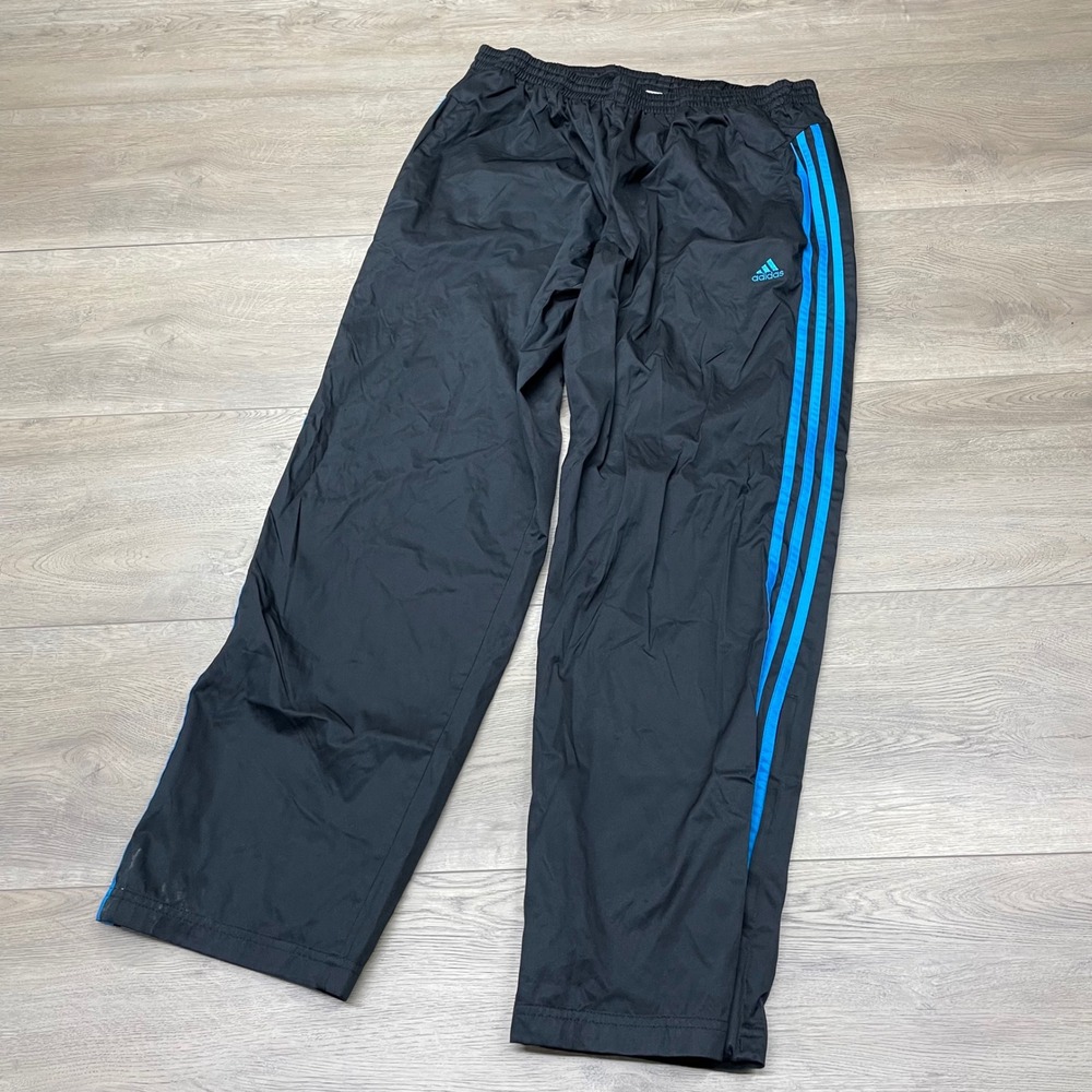 Adidas Track Pants Mens XL Black Blue ClimaProof D89241 Striped Mesh Lined